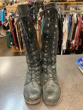 Women's Black Lace-Up Knee-High Boots